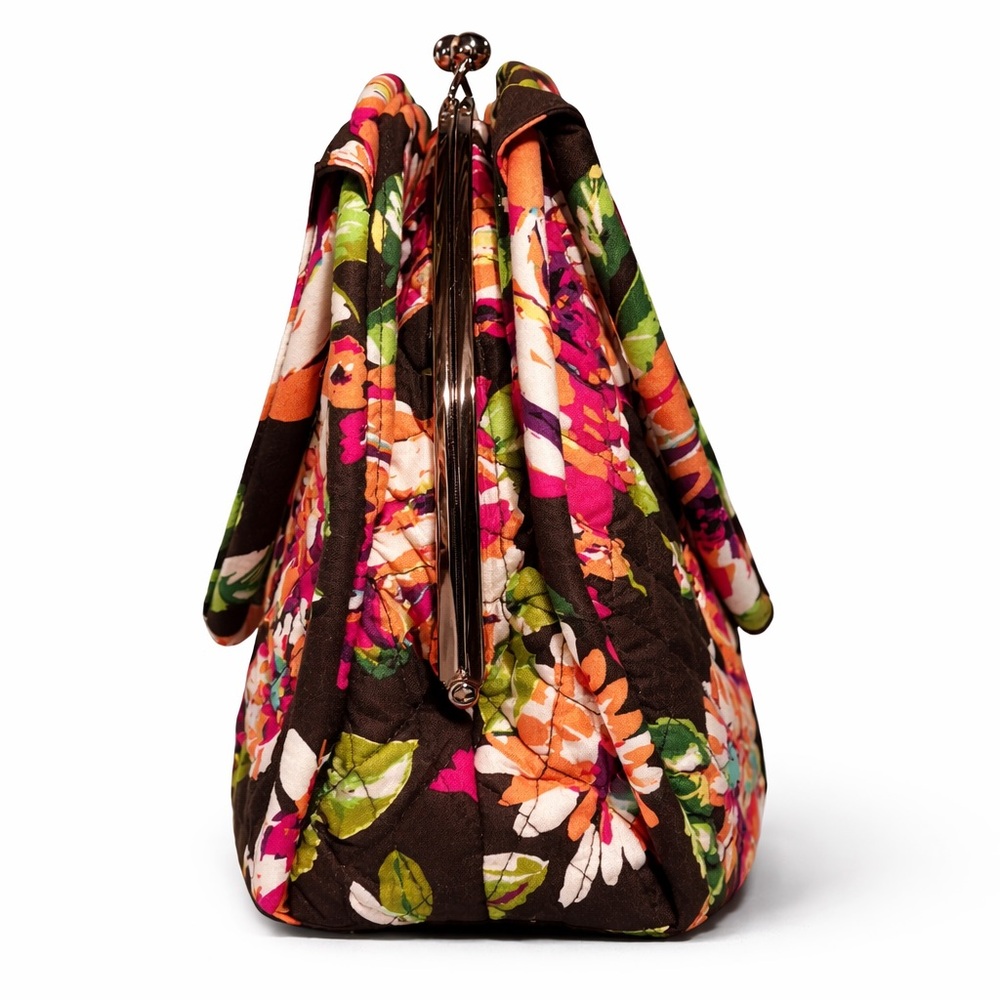 VERA BRADLEY Large Bowler Kisslock Satchel Mod Floral Pink Brown-Retired Pattern - Picture 4 of 14